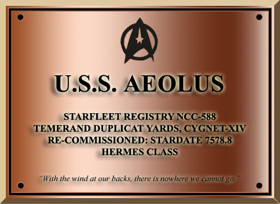 The re-commissioning dedication plaque of the Hermes (refit)-class scout USS Aeolus NCC-588